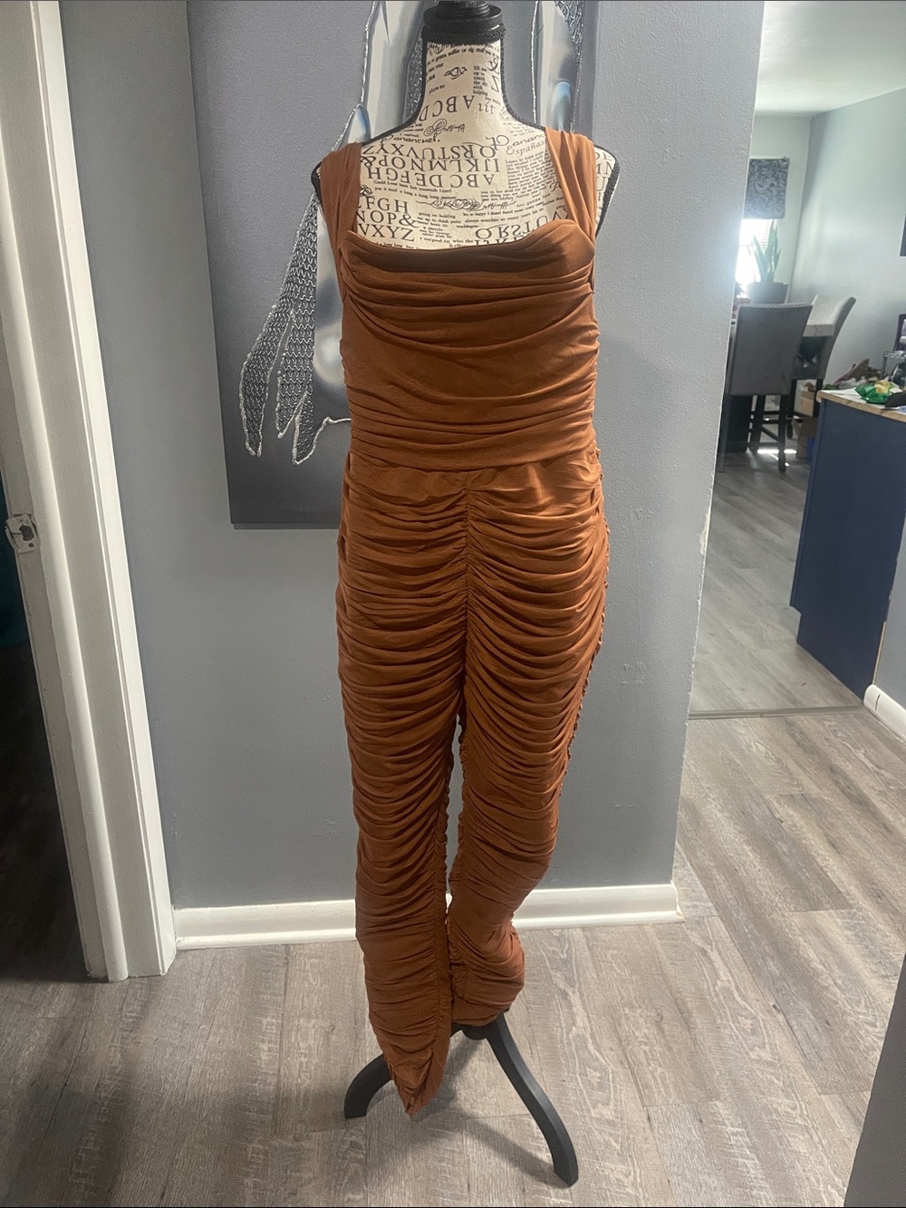 AKIRA Rust Ruched Cowl-Neck Jumpsuit